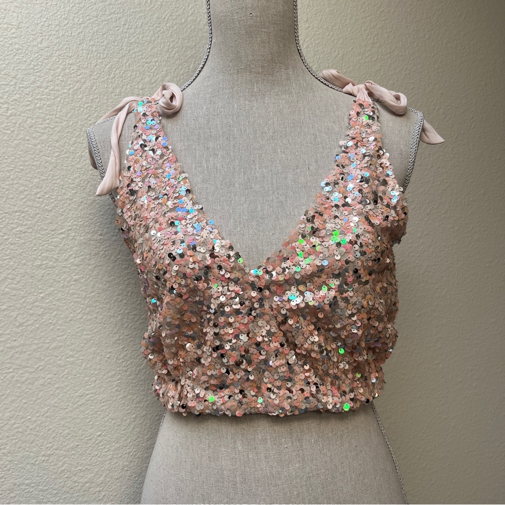 Intimately by Free People Sequin Pink Crop Top, size Small, Pink